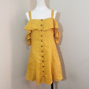 Forever 21 yellow mustard cold shoulder dress S